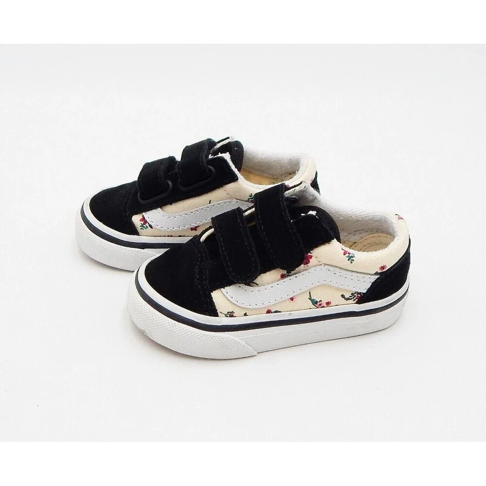 Vans Toddler Black Suede Floral Canvas Sneaker 4 Toddler Hook Loop Closure